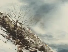 Dennis Frings, Face of Mountain in Snow, FACE OF MOUNTAIN IN SNOW, watercolor