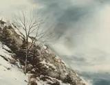 Dennis Frings, Face of Mountain in Snow, FACE OF MOUNTAIN IN SNOW, watercolor