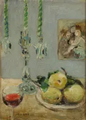 Still Life with Candelabra and Fruit by Gabriel Spat, Oil on board, sold Feb 2015