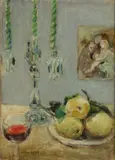 Gabriel Spat, Still Life with Candelabra and Fruit, Oil on board