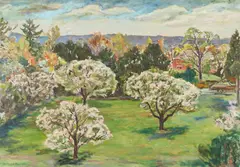 Marjorie Phillips, ORCHARD ON PHILLIPS ESTATE, "Dunmarlin" 2101 Foxhall Road, Oil on canvas