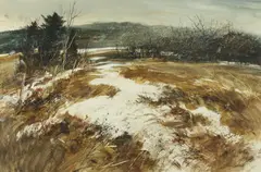 Murray Jackson Wentworth, MARSHALL POINT HOUSE and SNOW COVERED FIELD: TWO WORKS, first; signed and located lower right and second; signed lower right and bearing plaque: "Bronze Medal of Honor, Watercolor