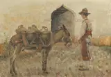 Maynard Dixon, Donkey Carrying Water Jugs, DONKEY CARRYING WATER JUGS, oil on board
