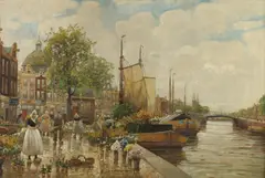 Flower Market by F. Max Richter-Reich, Oil on canvas, sold Feb 2015