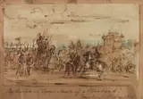 Sir James Stuart, Soldiers on Horseback, SOLDIERS ON HORSEBACK, inscribed lower margin, " By the late Sir James Stuart of Manbank/Edinbugh/ 5 May 1865." Pen & ink with watercolor.