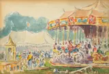 Reynolds Beal, Circus with Merry Go Round, Watercolor