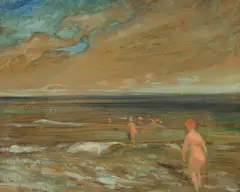 August Frederick Lundberg, Nude Bathers, Oil on board