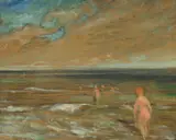 August Frederick Lundberg, Nude Bathers, Oil on board