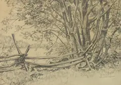 Rural Fence Line by De Alton Valentine, Pencil on paper, sold Feb 2015