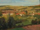 Impressionist Landscape by American School, IMPRESSIONIST LANDSCAPE, oil on board, sold Feb 2015
