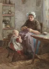 Hendrik Valkenburg, Learning to Sew, Watercolor