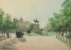 Walter Paris, Scott Circle, 16Th Street and Massachusetts, Watercolor