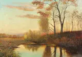 AUTUMN LANDSCAPE, illegibly signed lower right by American School, Oil on canvas, offered Feb 2015