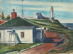 Richard Lahey, Foghorn at Twin Lights, Watercolor
