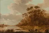 Jan van Goyen, Cows and Goat Herder and Goats by the Riverside, Oil on cradled wood panel