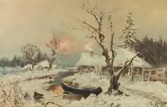 C. Parfenov, Village in Snow, Oil on canvas