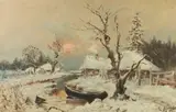 C. Parfenov, Village in Snow, Oil on canvas