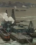 Alexander Bower, Portland Harbor, Oil on canvas