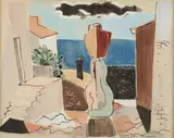 Edmund Daniel Kinzinger, Cubistic Street Scene, Watercolor and gouache