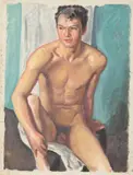 Allyn Cox, Untitled, PORTRAIT OF SEATED MALE NUDE, oil on canvas - Unstretched, 19 in. x 14 in
