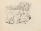 Study of Landscape with Barn by Allyn Cox, STUDY OF LANDSCAPE WITH BARN, charcoal on paper, offered Apr 2015