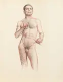 Standing Male Nude by Allyn Cox, STANDING MALE NUDE, charcoal and colored pencil, sold Apr 2015