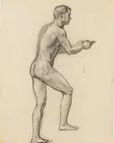 Allyn Cox, Study of Nude Male Climbing, STUDY OF NUDE MALE CLIMBING, charcoal on paper
