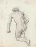 Male Nude Study for British Soldier Setting Fire to the Capitol by Allyn Cox, Charcoal on paper, sold Apr 2015