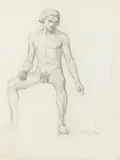 Allyn Cox, Study of Seated Male Nude, Charcoal on paper