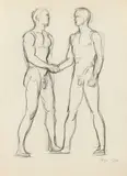 Allyn Cox, Two Naked Men Shaking Hands, Charcoal on paper