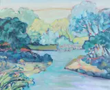 William Lyberis, Landscape with Stream, Oil on canvas