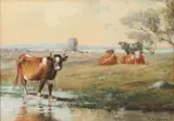 Wilbur H. Lansil, Cows in a Field, Watercolor