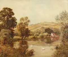 Henry Cooper, Mill Pond with Swans, Oil on canvas