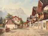 Alpine Town by German School, Oil on canvas, sold Apr 2015