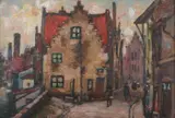 Belgian School, House in Brugge, Oil on board