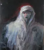 Charles Sibley, THE GRIM REAPER and HEAD OF PIG: TWO WORKS, first signed lower right; oil on unstretched canvas, Second, charcoal on paper