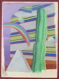 Tom Rickers, Abstract with Cactus, Pastel