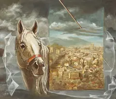 Bosnian School, Piu Housing Sarajevo, Oil on canvas