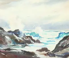 ON THE DOCK and SEASCAPE: TWO WORKS, each signed lower right by John Cuthbert Hare, Watercolor, sold Apr 2015