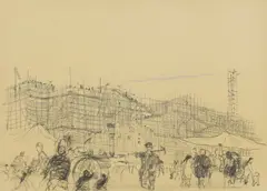 Untitled by Paul Hogarth, pencil and coloured chalk 36.5 x 50cm In the early 1950s, sold Apr 2023