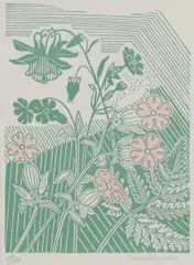 Untitled by Edward Bawden, Edward Bawden RA (1903-1989) 'Campions and Columbine' (MG 026) linocut in colours, sold Apr 2023