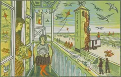 Untitled by Richard Bawden, Aldeburgh' linocut in colours, sold Apr 2023