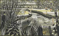 Richard Bawden, Untitled, Richard Bawden RWS NEAC RE (b.1936) 'Splash in the Pant' linocut