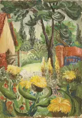Benton End School, Untitled, Benton End School (20th century) Dahlias in a garden oil on canvas 74.5 x 50.5cm