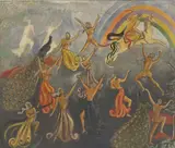 Ilsa Rodmell, Untitled, 1899-1972) 'Rainbow' mixed media on canvas 94 x 109cm