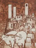 Julian Trevelyan, Untitled, Julian Trevelyan RA (1910-1988) 'San Gimignano' etching in colours