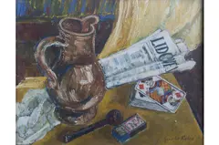 Jaroslav Kotas, Newspapers and Pipe, 1941, Oil on canvas
