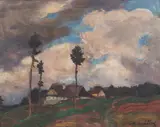 Ota Bubeníček, Landscape with Cottages, Oil on canvas