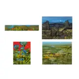 a.) A Dazzling Array b.) Suitable Shelter c.) Sunward Bloom d.) Fertile Shores by Juvenal Sansó Garrit, c.) signed (lower right)<br/> ca. 1990's<br/> acrylic on paper<br/> 10 1/2" x 8" (27 cm x 20 cm), sold Feb 2026
