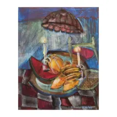 Onib Olmedo, Untitled (Fruits on Table), pastel on felt paper